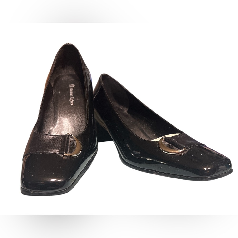 Etienne Aigner Leather Pumps Womens Size 7.5 W Preppy Eclectic Square Toe Luxury